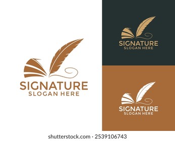 Feather pen logo design vector icon, Feather pen signature logo design template