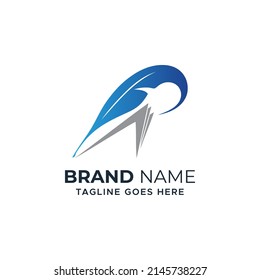 Logotipo Pluma Pluma Elegante vector de diseño.  símbolo de ilustración vectorial de diseño de icono de logotipo. diseño del logotipo de la firma de muelles. Plantilla de logotipo de tinta de plumas minimalista.