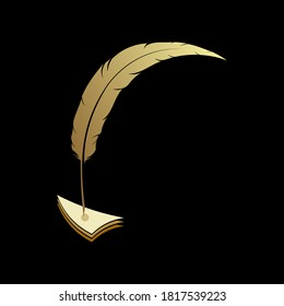 feather pen logo gold with 3 Layered arrowheads vector design template