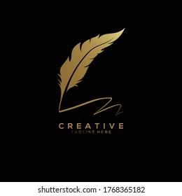 Feather Pen Logo Gold Vector Design Stock Vector (Royalty Free ...