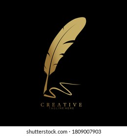 Feder-Stift-Logo, goldene Vektordesign-Vorlage