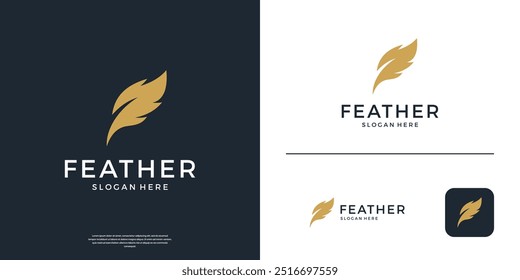 Feder-Logo mit goldener Vektor-Design-Vorlage.