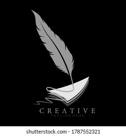 feather pen logo gray with 3 Layered arrowheads vector design template