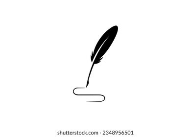 feather pen logo with line lettering design