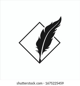feather pen logo silhouette vector design template premium