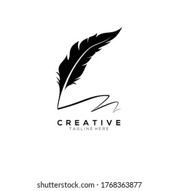 feather pen logo silhouette vector design template