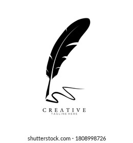 feather pen logo silhouette vector design template