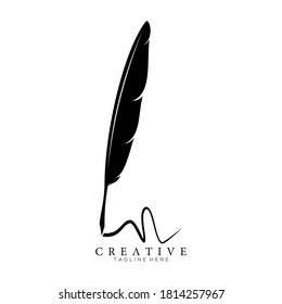 feather pen logo silhouette vector design template