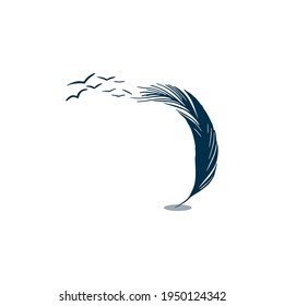  feather pen logo template. Ink and quill pen vector design. Writer illustration