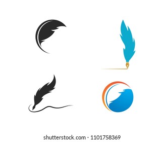 Feather pen Logo template Vector illustration