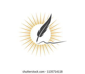 Feather pen Logo template Vector icon illustration