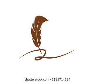 Feather pen Logo template Vector icon illustration