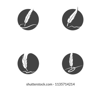 Feather pen Logo template Vector icon illustration