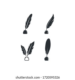 feather pen logo template vector icon design