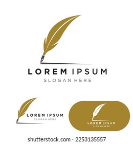 Feather pen Logo template Vector illustration