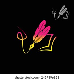 
A feather pen logo typically incorporates the image of a stylized feather,