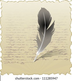 Feather Pen on Vintage Background