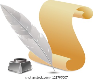 Feather pen and paper