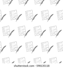 feather pen with paper seamless vector pattern
