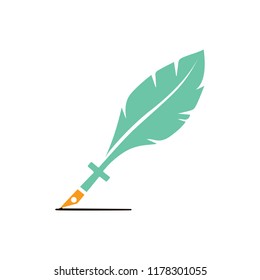 feather pen quill icon, vector ink illustration - calligraphy pen sign isolated