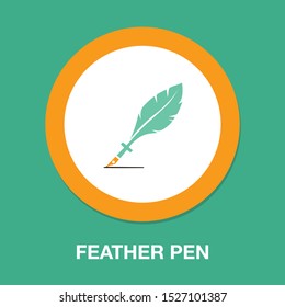 Feather Pen Quill Icon, Vector Ink Illustration - Calligraphy Pen Sign Isolated