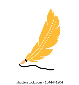 Feather Pen Quill Icon, Vector Ink Illustration - Calligraphy Pen Sign Isolated