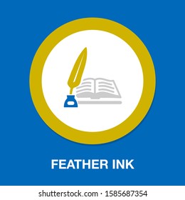 Feather Pen Quill Icon, Vector Ink Illustration - Calligraphy Pen Sign Isolated