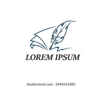 Feather pen quill icon for writer or law notary and lawyer office, vector emblem. Quill or feather pen sign in ink line signature for attorney or legal firm and book author or notary and advocate firm