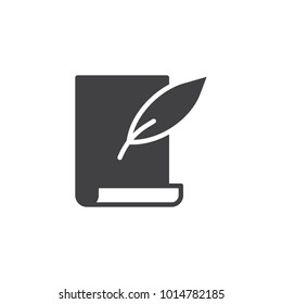 Feather pen and scroll paper sheet icon vector, filled flat sign, solid pictogram isolated on white. Copywriting symbol, logo illustration.