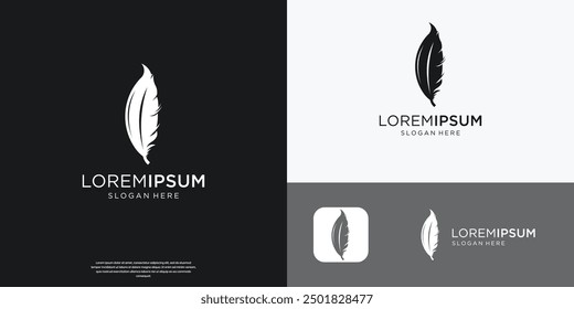 feather pen signature logo illustration vector design template