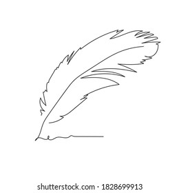 Feather Pen Silhouette. Drawing One Line, In Continuous Line Drawing Style Vector Illustration Isolated On White Background