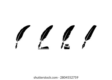 Feather Pen Silhouette Set Minimal Black Writing Tools