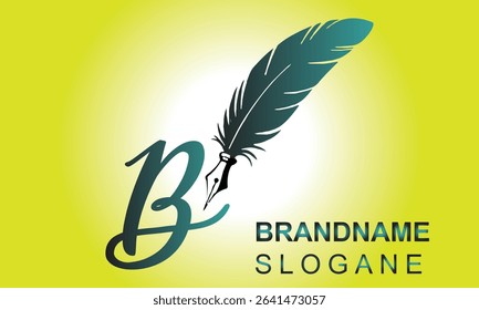  Feather Pen style Letter B Logo Design.. Usable for Business Logos. Flat Vector Logo Design Template Element