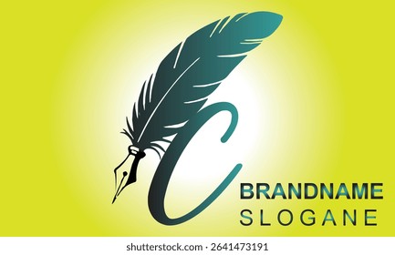  Feather Pen style Letter C Logo Design.. Usable for Business Logos. Flat Vector Logo Design Template Element