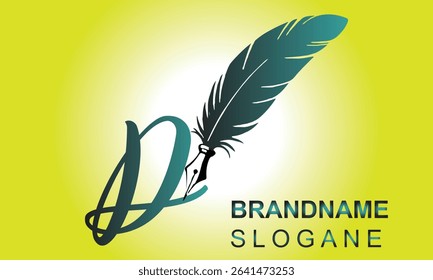  Feather Pen style Letter D Logo Design.. Usable for Business Logos. Flat Vector Logo Design Template Element