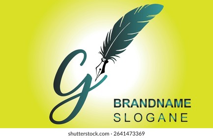  Feather Pen style Letter G Logo Design.. Usable for Business Logos. Flat Vector Logo Design Template Element