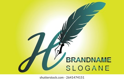  Feather Pen style Letter H Logo Design.. Usable for Business Logos. Flat Vector Logo Design Template Element