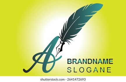  Feather pen style Letter A Logo Design.. Usable for Business Logos. Flat Vector Logo Design Template Element