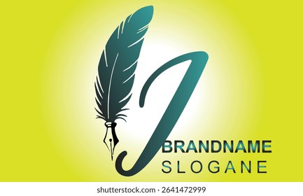  Feather Pen style Letter i Logo Design.. Usable for Business Logos. Flat Vector Logo Design Template Element