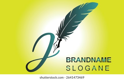  Feather Pen style Letter I Logo Design.. Usable for Business Logos. Flat Vector Logo Design Template Element