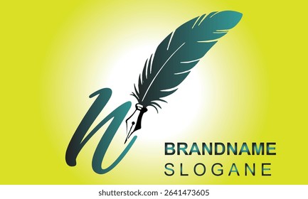  Feather Pen style Letter N Logo Design.. Usable for Business Logos. Flat Vector Logo Design Template Element