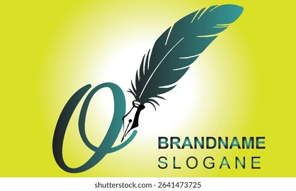  Feather Pen style Letter O Logo Design.. Usable for Business Logos. Flat Vector Logo Design Template Element