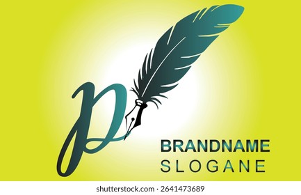  Feather Pen style Letter P Logo Design.. Usable for Business Logos. Flat Vector Logo Design Template Element