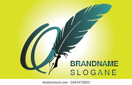  Feather Pen style Letter Q Logo Design.. Usable for Business Logos. Flat Vector Logo Design Template Element
