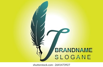  Feather Pen style Letter  T Logo Design.. Usable for Business Logos. Flat Vector Logo Design Template Element