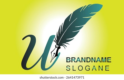  Feather Pen style Letter U Logo Design.. Usable for Business Logos. Flat Vector Logo Design Template Element
