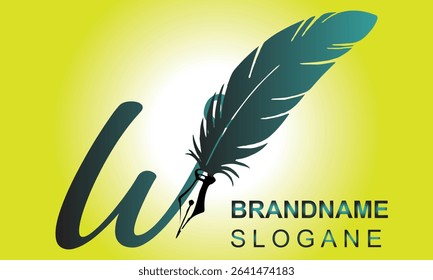  Feather Pen style Letter W Logo Design.. Usable for Business Logos. Flat Vector Logo Design Template Element