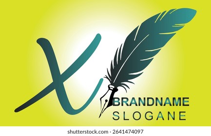  Feather Pen style Letter X Logo Design.. Usable for Business Logos. Flat Vector Logo Design Template Element