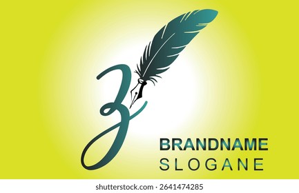  Feather Pen style Letter Z Logo Design.. Usable for Business Logos. Flat Vector Logo Design Template Element