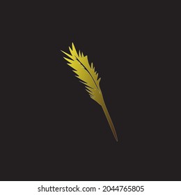 Feather pen vector, golden pen, isolated on black.